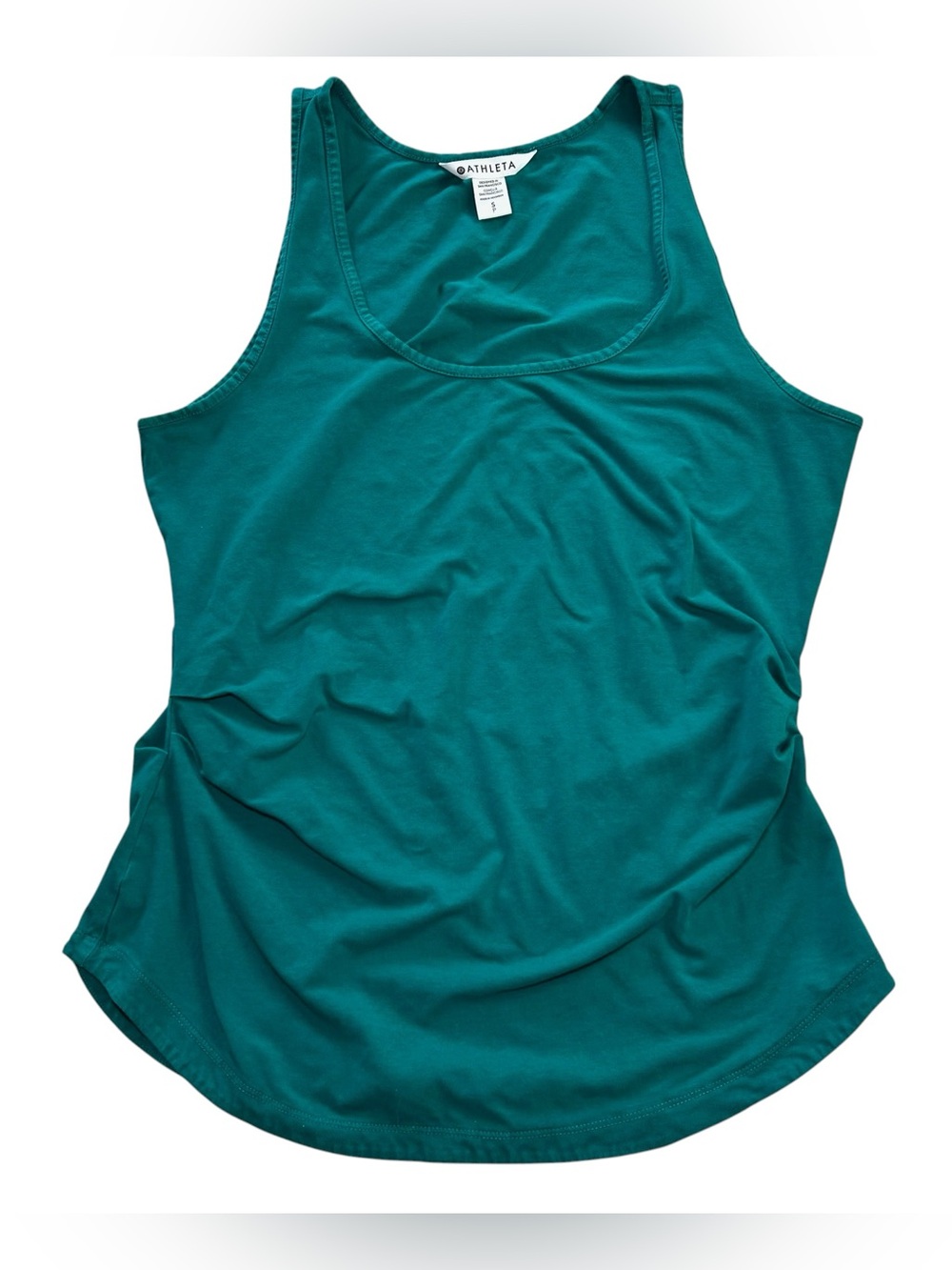 ATHLETA Outbound Scoop Neck Tank Top Women’s Teal Green Ruched Side Cinch size S